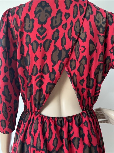 Vestido Dolce Vita rojo leopardo estampado animal espalda abierta poliéster lavable M - Imagen 9 de 12
