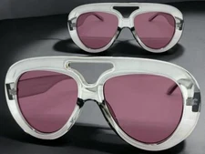 OVERSIZED EXAGGERATED Vintage Retro SUNGLASSES Large Big Gray Frame Magenta Lens