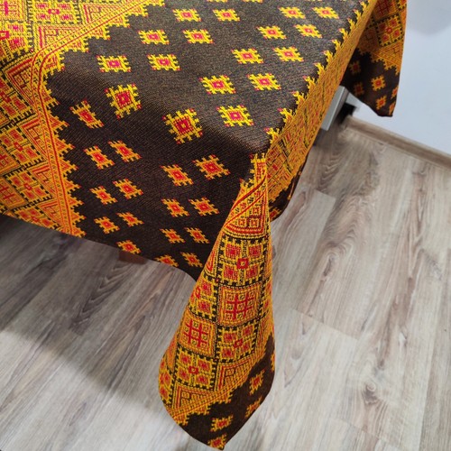 Ukrainian Tablecloth National Ornament Rectangular Brown and Yellow Ethnic style - Picture 23 of 44
