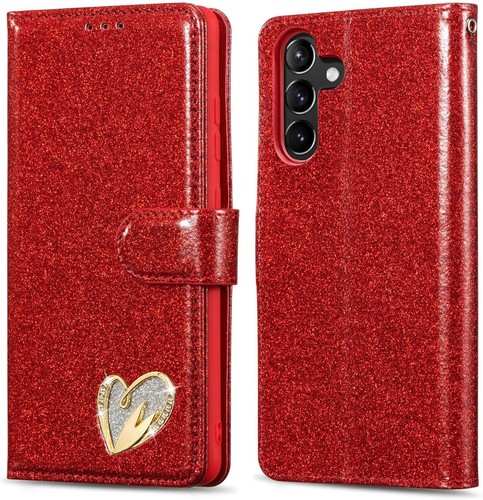 Funda para Samsung S21 A14 A15 A54 A04 Brillante Corazón Cuero Billetera Abatible Teléfono Cubierta - Imagen 29 de 29