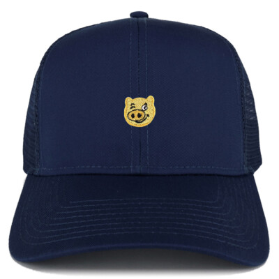 キャップ Embroidered Pointed Trucker Cap Gold Pig Embroidered Patch Structured High Profile Trucker