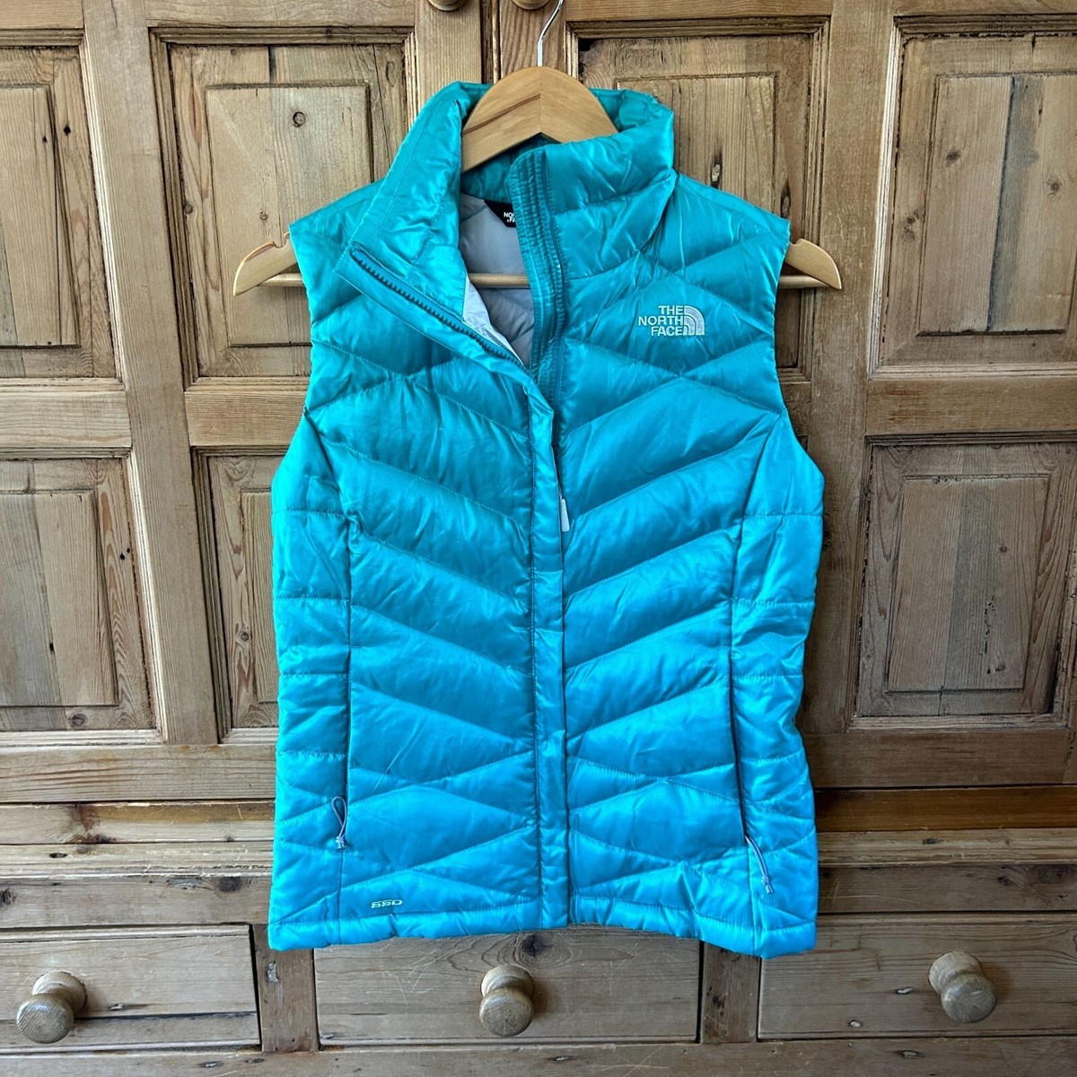 The North Face XS Turquoise Aqua Blue Puffer Vest 550 Goose