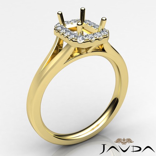 Diamond Engagement Emerald 0.2Ct Semi Mount Halo Prong Set Ring 18k Yellow Gold - Picture 2 of 7