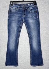 Miss Me Jeans Boot Womens Size 27 Thick Stitch Embellished Stretch Denim