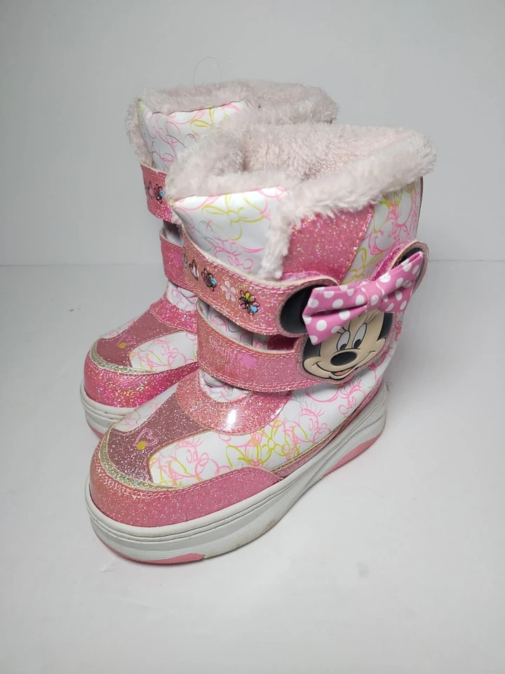 Disney Minnie Mouse Botas de Invierno Niñas Talla 10 Rosa Imitación Piel Gancho y Lazo Foto 2 de 4