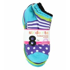 Stride Rite Girls Comfort Seam No Show Socks-8 Pack, Mlt, Fits Shoe Size 7-10