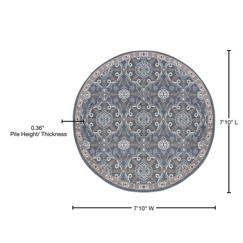 Tayse Rugs Area Rugs 8' Round Traditional Indoor Jute Hampton Brocade Gray - Picture 7 of 8