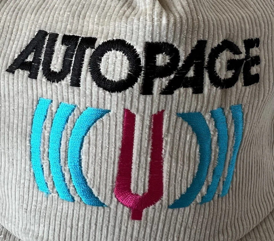 Sombrero a presión de pana de colección Autopage gris verde azulado bloque logotipo doble broche de presión años 90 Foto 2 de 4