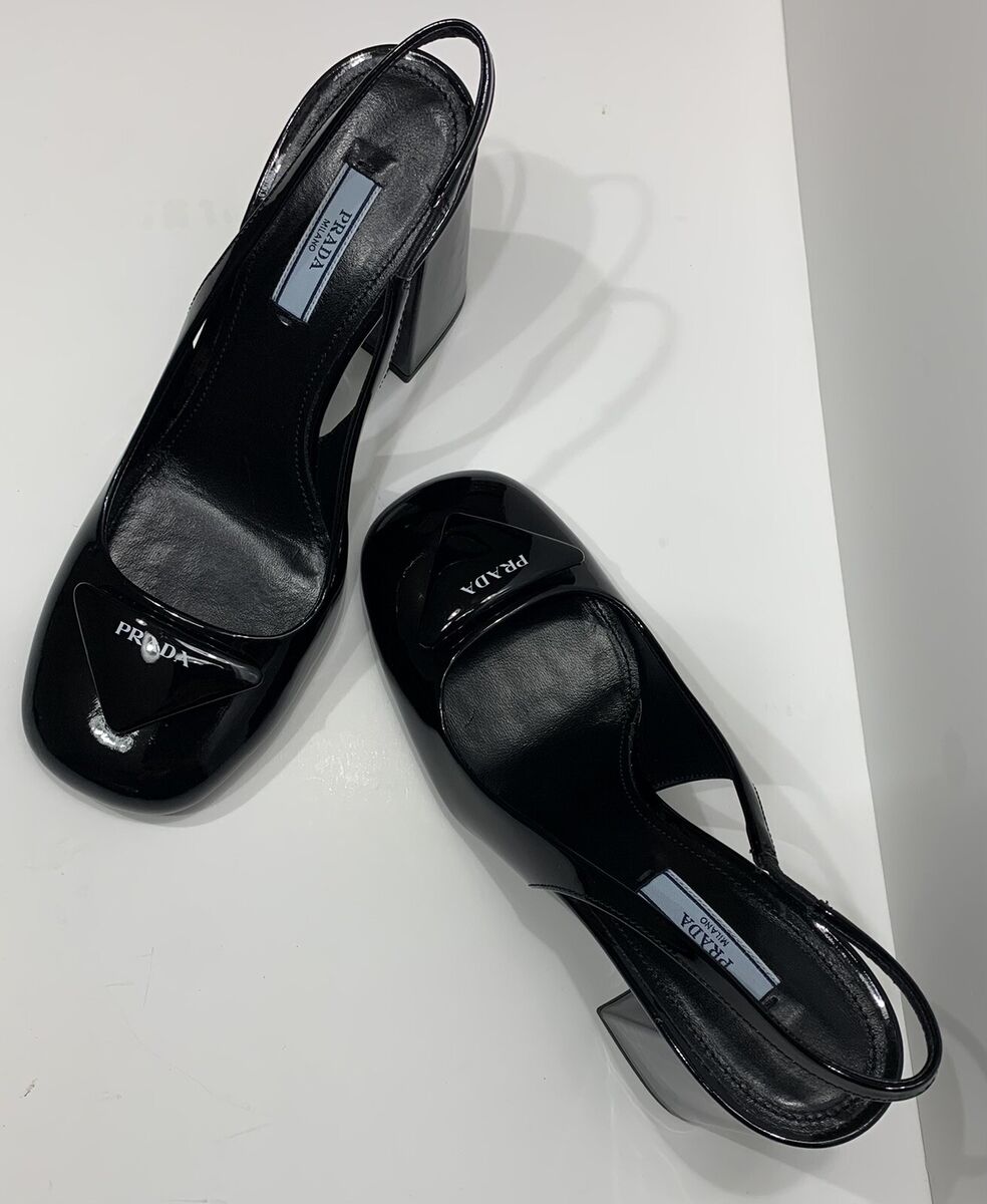 Prada Vernice Patent Leather Slingback Pumps in Black Size Prada Vernice Patent Leather Slingback Pumps in Black Size