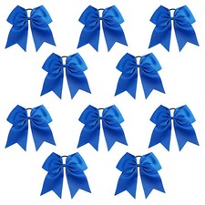 10 Blue Big 7" Cheer Bow Pony Tail 3 Inch Ribbon Girls Hair Bows Cheerleading