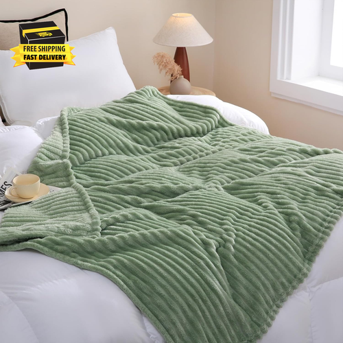 Sage Green Fleece Throw Blanket 50”×60” for Couch Sofa Bed,Super Soft Cozy Plush - Picture 4 of 7
