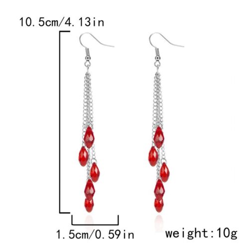 Women Crystal Tassel Earrings Hook Drop Dangle Waterdrop Wedding Jewelry Gifts - Picture 10 of 13