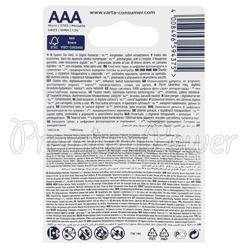 12 x Varta AAA 1000mAh batteries Rechargeable Ni-MH 1.2V HR03 Micro Accu Power - Picture 2 of 2