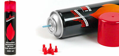 Nachfüller 5 Aufsätze Universal Butangas 300ml Feuerzeug 2, 4, 8, 12 Flaschen