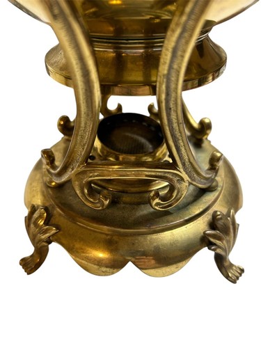 Vintage Victorian Brass Tea Pot Kettle w/ Burner Warmer Stand Wood Handle - Picture 5 of 8