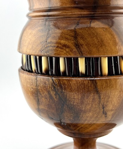 Unique Hand Carved Solid Natural Brown Wood Embedded Porcupine Quills Inlay Vase - Picture 7 of 18