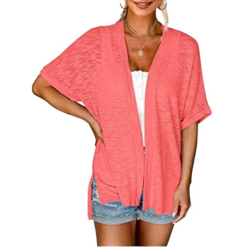 Women's Cardigan Open Front Shirt Womens Short Sleeve Beach Baggy Solid Tops UK - Picture 7 of 38