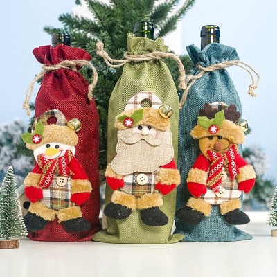 QKTYB 2pz Coperchio per Bottiglia di Vino Natalizio Maglione Bottiglia Fatto a Mano Copri Bottiglia Vino Lavorato a Maglia Pupazzo Neve Babbo Natale Protezione Decorativa Bottiglie di Vino