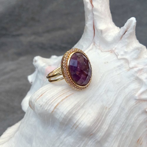 Oval Amethyst Rhinestone Pave Finger Rings Adjustable Ring Anniversary Jewelry - Picture 2 of 6