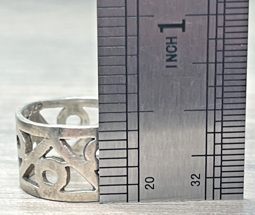 Modernist Sterling 925 Cut Out Open Work Circle Triangle Wide Band Ring SZ 5.25 - Picture 5 of 6
