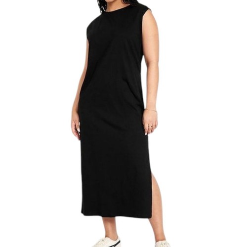 Old Navy Sleeveless Tank Dress XL Black Side Slit New With Tags Cotton