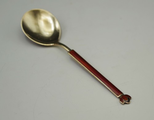 CUCHARA DE PLATA ESTERLINA DAVID ANDERSEN NORWAY ESMALTE GUILLOCHE 5" DDA3 - Imagen 5 de 8
