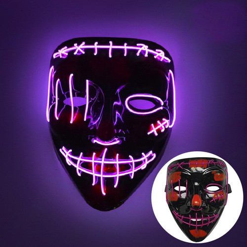 Halloween Clubbing Light Up LED Mask Costume Rave Cosplay Party Purge 3 Modes - Picture 1 of 6