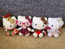 Lot of 4 Hello Kitty Ty Beanie Babies with Tags, Christmas Pink Glasses Lollipop
