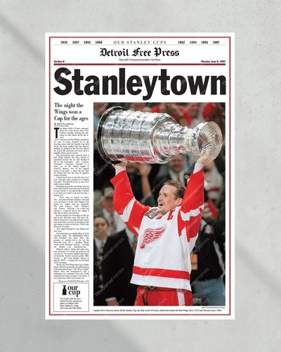 1997 Detroit Red Wings Stanley Cup Champion Framed Front Page Newspaper Print - Picture 9 of 10