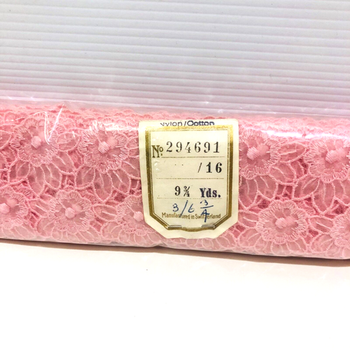 Vintage Lace Fabric Trim Pink Floral Edging Ribbon Piece Swiss Decorative - Picture 3 of 6