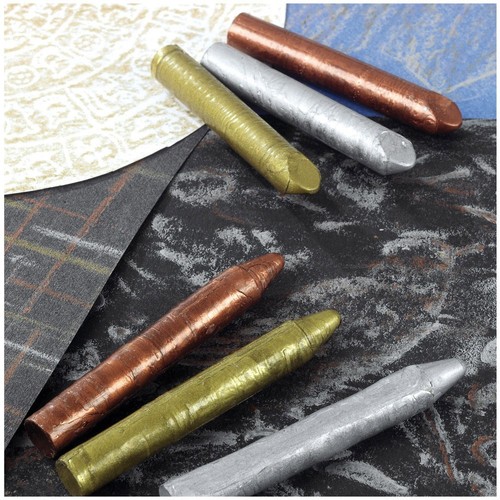 12 SCOLA METALLIC CRAYONS GOLD SILVER & BRONZE FOR BRASS RUBBING EMBOSSING CRAFT - Picture 2 of 5
