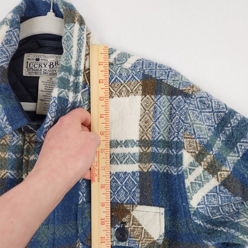 Lucky Brand Jacket Mens Medium Blue Plaid Wool Blend Button Front Shirt Shacket - Picture 6 of 15