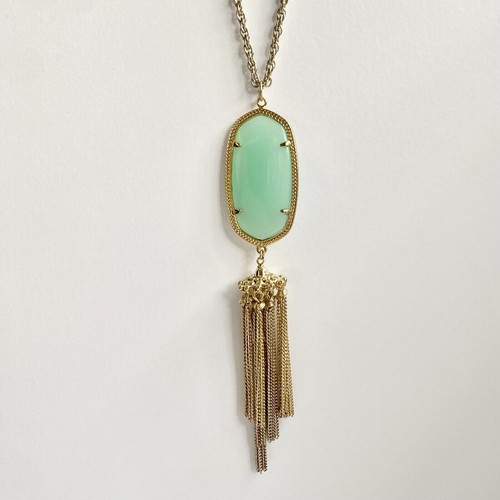 Kendra Scott RAYNE Fringe Long Necklace Pendant Chalcedony Gold Necklace Tassel - Picture 3 of 3