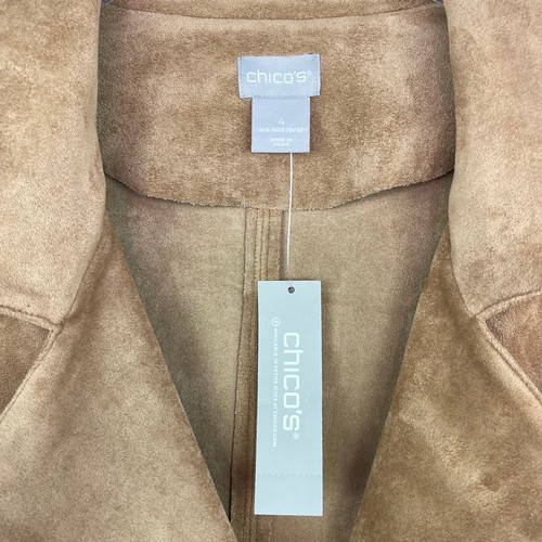 Chico's Women's Tan Faux Suede Gold Hardware Zip Moto Jacket Coat Sz 4 (20/22) - Picture 7 of 9