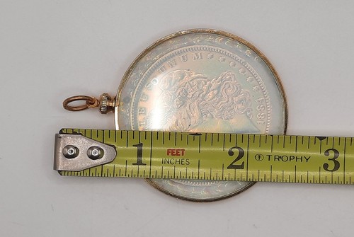 Holographic Morgan Dollar Pendant Hologram Coin Goldtone Frame - Picture 4 of 6