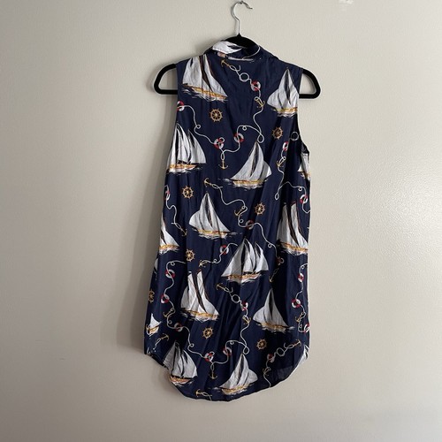 Lauren Ralph Lauren Wmn M Sailboat Anchor Nautical Preppy Sleeveless Shirt Dress - Picture 8 of 8