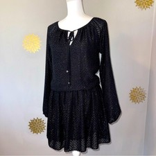 MICHAEL KORS Black Shimmering L/S Mini-Knee-high Dress Chic Nightlife Fun