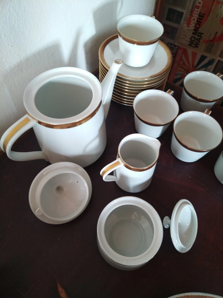 Noritake Infinito Infinity Bronze Servizio Da Tavola 5 Pezzi - Porcellana Bone Con Bordo Dorato E Motivo Marmorizzato