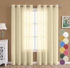 Cotton Linen Sheer Curtains 2 Panel Set Eyelet Rings, Beige