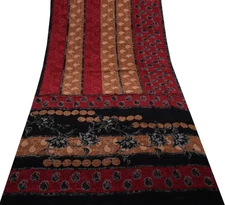 Sushila Vintage Indian Saree 100% Pure Crepe Silk Printed Paisley Soft Fabric
