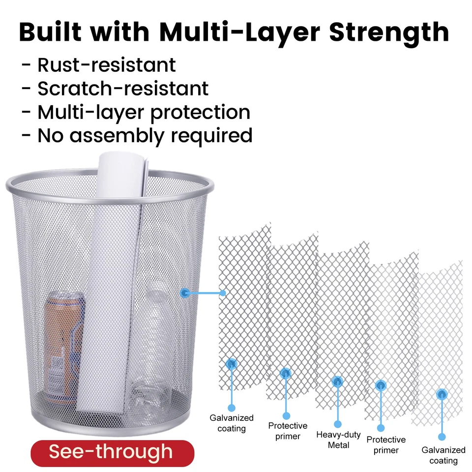 6Gal Steel Mesh Trash Can Rust-Resistant Mesh Waste Basket Round For Home Office - Image 3 of 4