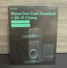 WYZE Wireless Duo Cam Video Doorbell (Chime Included), Battery Powered, 2K
