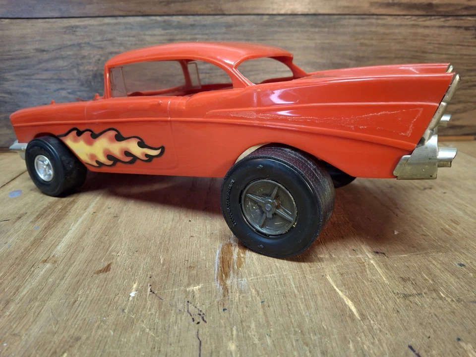 Toy Car Processed Plastics '57 Chevy Hot Rod Redish Orange Large Scale 14" Long - Image 4 of 4