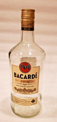 Empty 1.75L Bacardi Gold Rum Glass Bottle with Screw Cap - Arts Crafts Collector