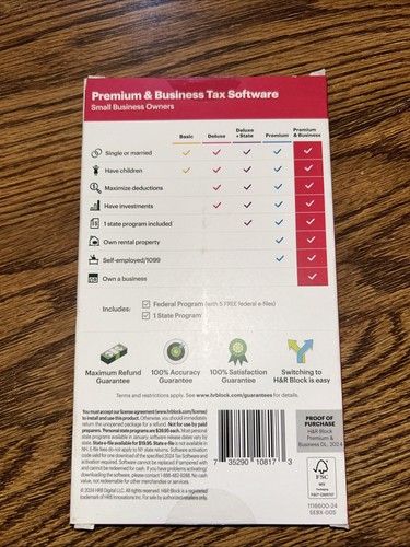 H&R Block Tax Software Premium & Business 2024 FREE SHIPPING - Picture 3 of 3