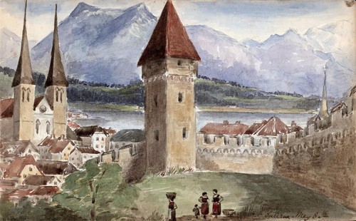 Luzern Schweiz - kleines Aquarell Gemälde - 19. Jahrhundert - Grand Tour