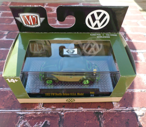 M2 Machines 1953 VW Beetle Deluxe USA Model Chase with Green Tires - Picture 5 of 21