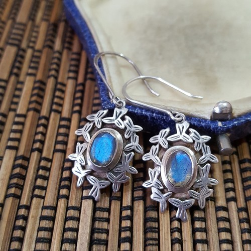 Vintage 925 Sterling Silver Earrings, Natural Labradorite Dangle, Multicoloured  - Picture 4 of 6