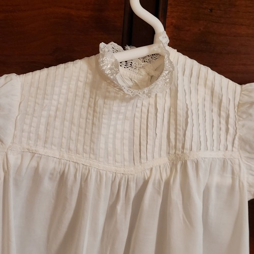 Antique Victorian? Baptism Gown Lace Collar Cuffs Pintucks Button Back READ - Picture 2 of 24