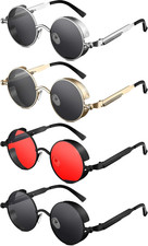 Retro round Steampunk Sunglasses Vintage Hippie Style Circle Lens Metal Frame Ey